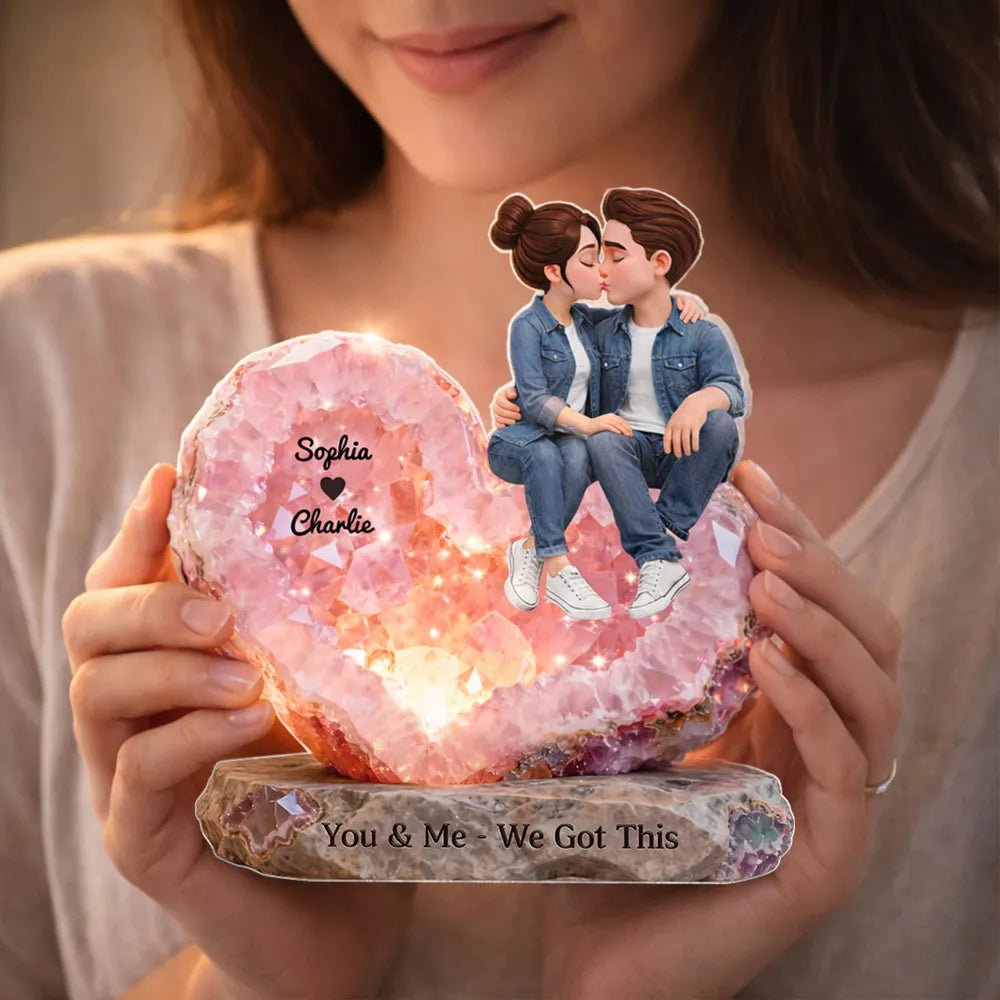 Personalized Shaped Acrylic Block Plaque, Kissing Couple Rose Quartz Heart Decor, You & Me We Got This Unique Gift