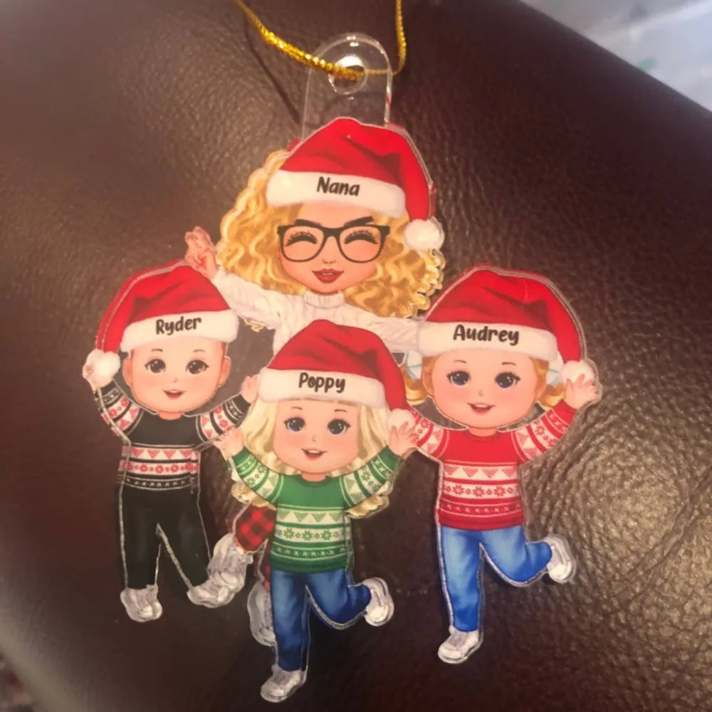 Happy Christmas Doll Grandma Grandkids Gift For Granddaughter Grandson Personalized Personalized Acrylic & Wooden Ornament