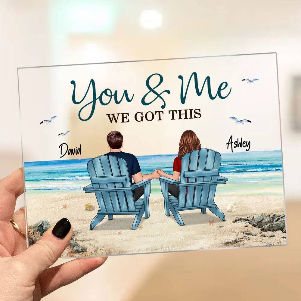 Seaside Memories - Personalized Vintage Beach Couple Acrylic Plaque - A Timeless Anniversary Gift for Him & Her