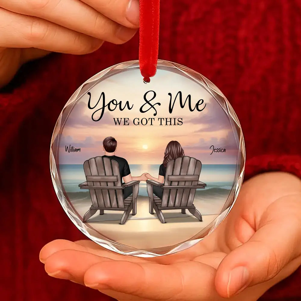 Acrylic Ornament with You & Me Couple Back View on Beach, High Clarity, Romantic and Surprise Gift