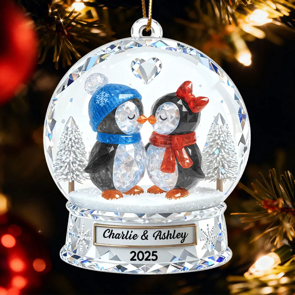 Custom Penguin Couple Acrylic Ornament for Christmas Tree, Cozy Winter Love Scene, Heartfelt Personalized Gift for Someone Special