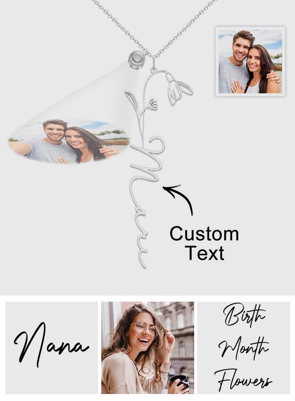 Birth Flower Photo Projection Charm - gift for anyone, who lost a loved one - Personalized Birth Flower Photo Projection Charm