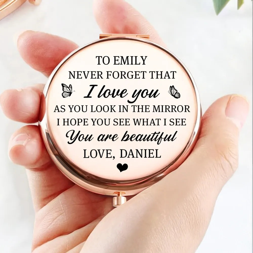 Personalized Metal Compact Mirror with Love Message, Sweet Everyday Reminder, Unique Gift for Her