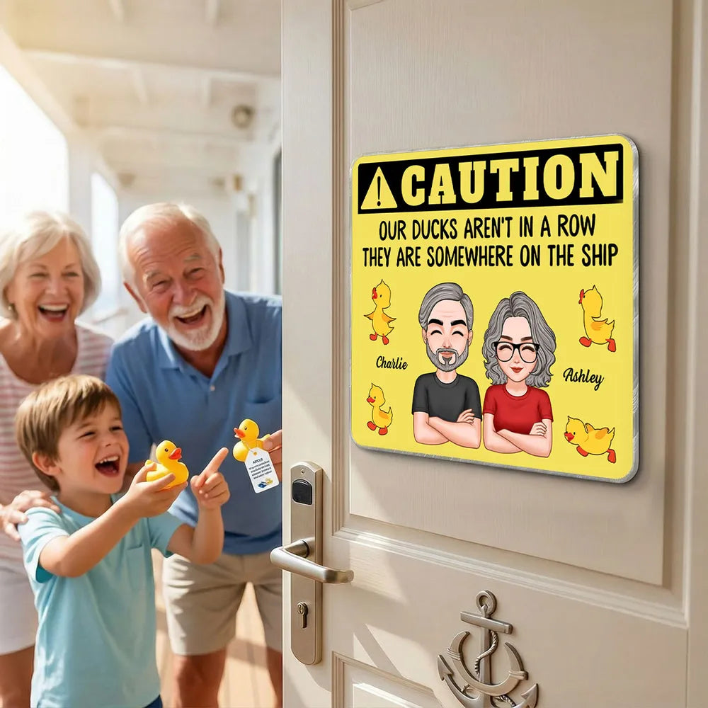 Funny Personalized Acrylic Magnet for Cruise Ship Door - Caution Our Ducks Aren't In A Row - Unique Gift for Travelers