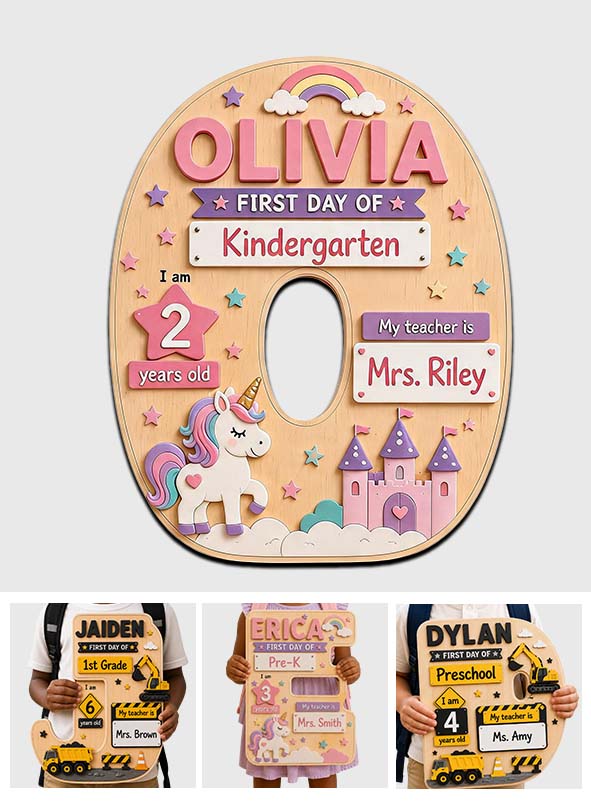 First Day Of School Sign Gift For Kids - Personalized Kid 2 Layered Wood Sign / Wood Plaque