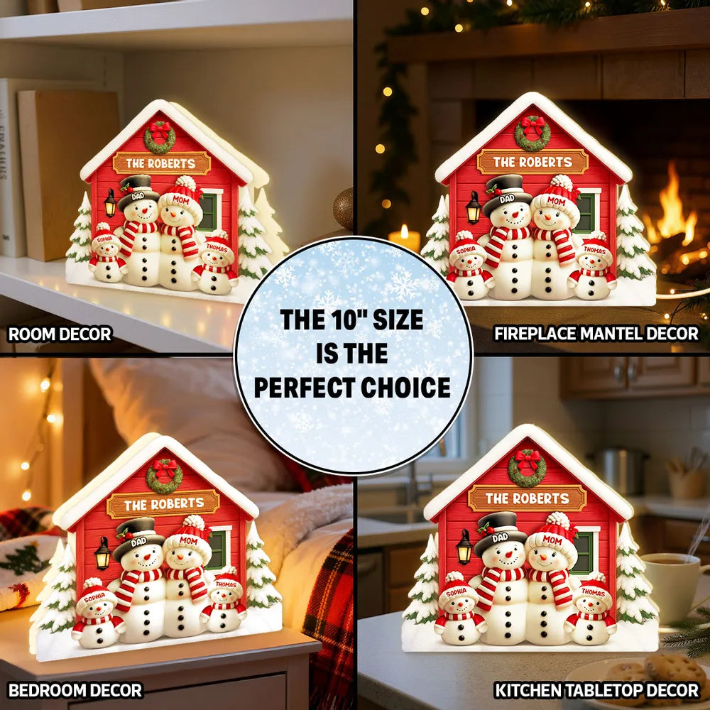 Personalized Acrylic Light Box with Snowman Family House, Cozy Christmas Décor and Unique Holiday Gift for Parents Grandparents