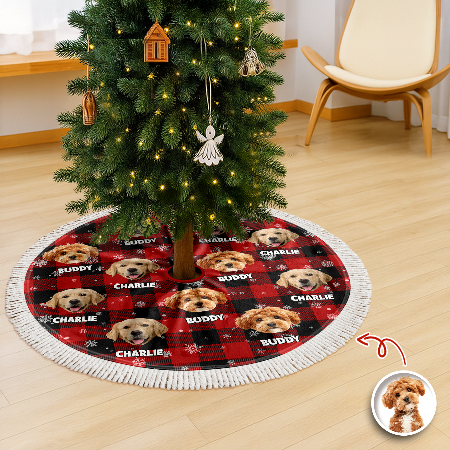 Personalized Plush Christmas Tree Skirt with Your Pet Photo β Custom Dog or Cat Holiday Decor, Unique Gift for Pet Lovers