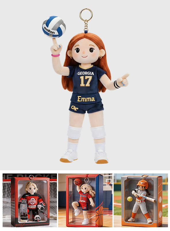 Custom Any Photo, Any Sport - Personalized Volleyball Plush Keychain