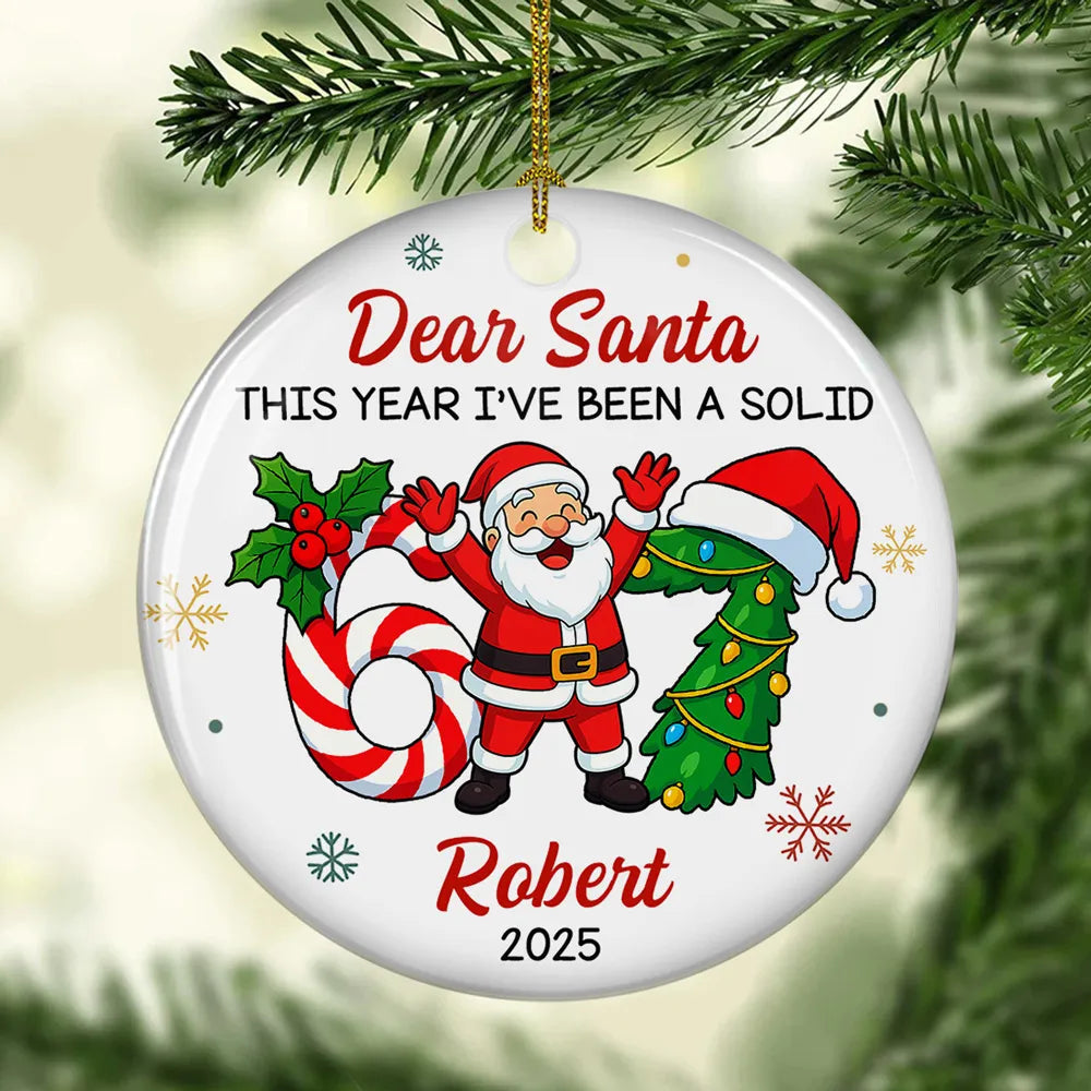 Personalized Ceramic Ornament with Funny Santa Design, Unique Christmas Tree Decoration & Playful Holiday Gift