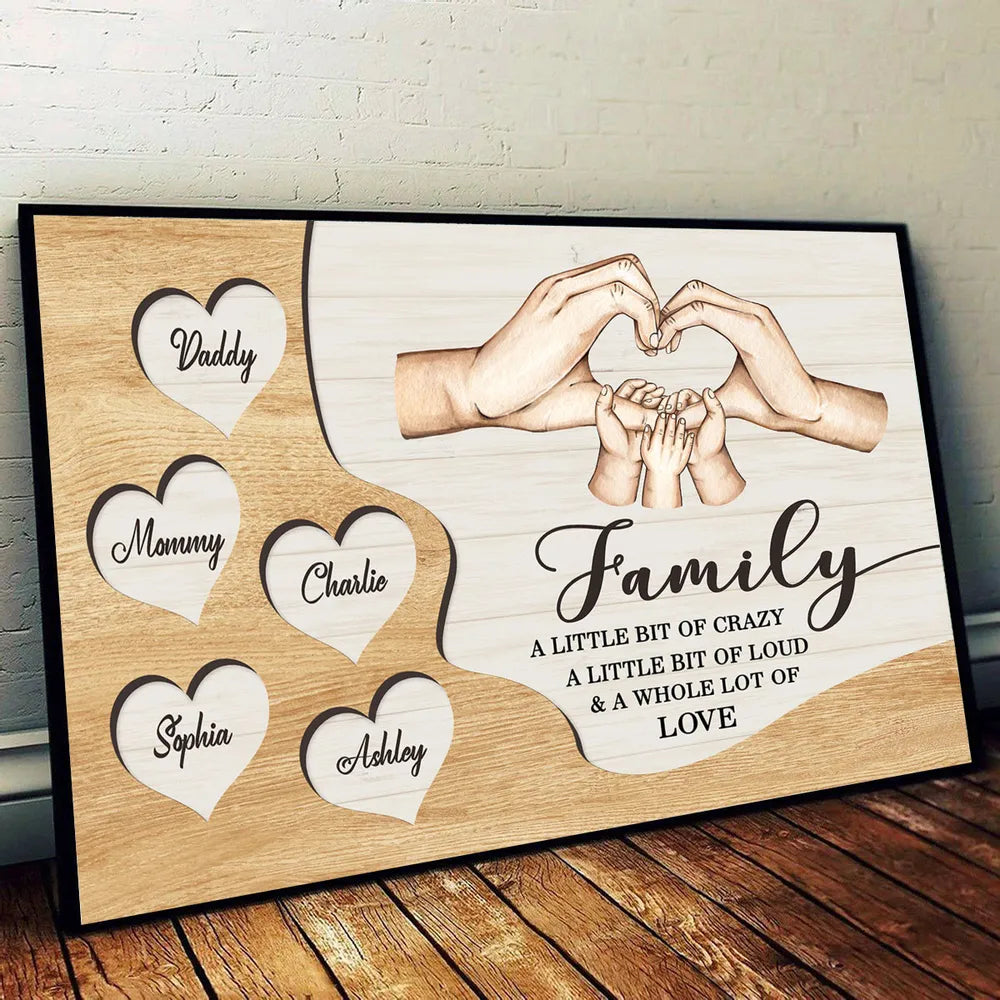 Family A Whole Lot of Love Personalized Poster, Hand-Drawn Hands & Hearts Wall Art, Meaningful Birthday or Housewarming Gift