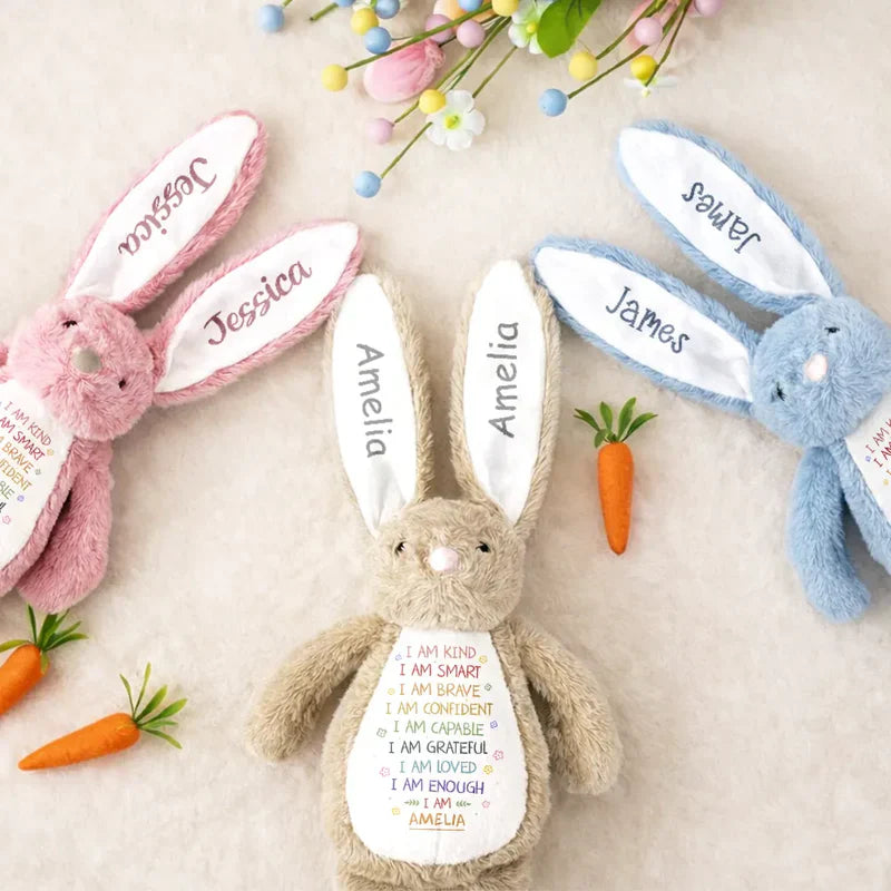 Personalized Plush Bunny with Affirmation Quote, Soft Nursery Comfort Gift for Kids and Baby Showers