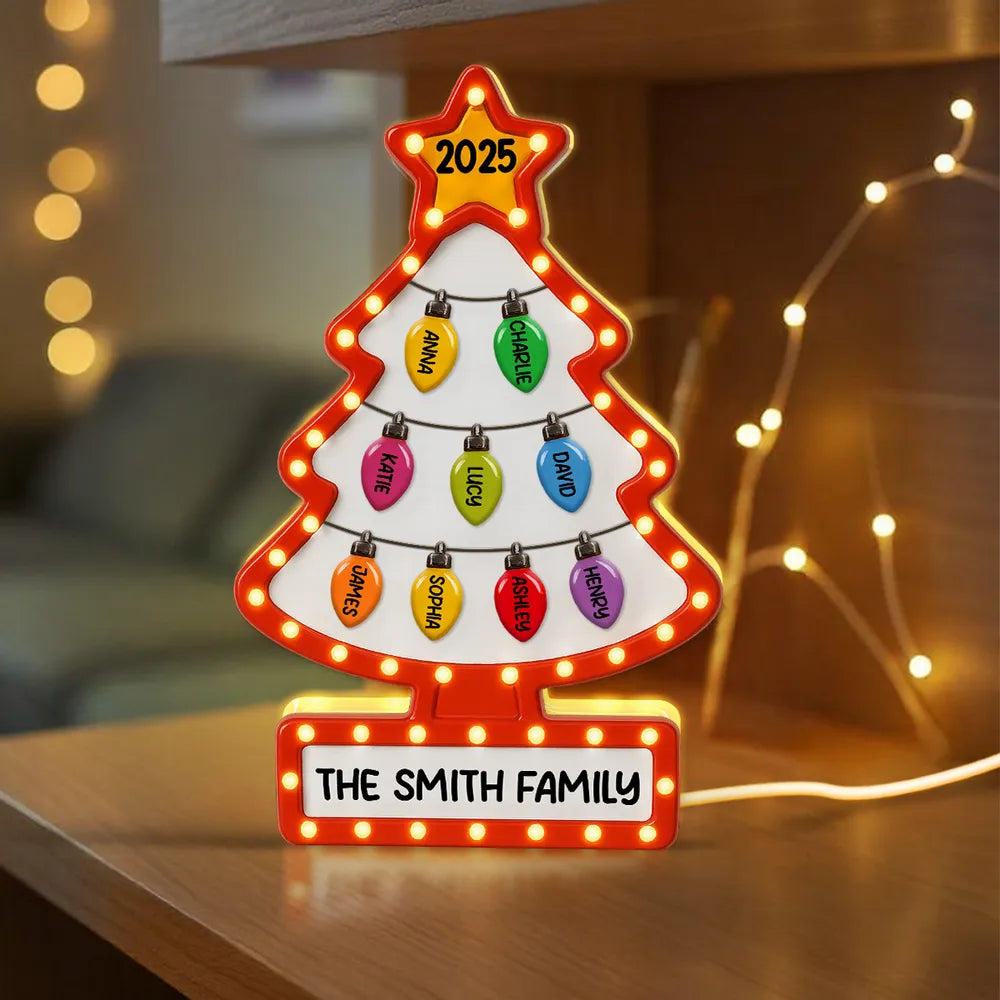 Family Christmas Tree Acrylic Light Box β Personalized Holiday Gift, Festive Home Decoration