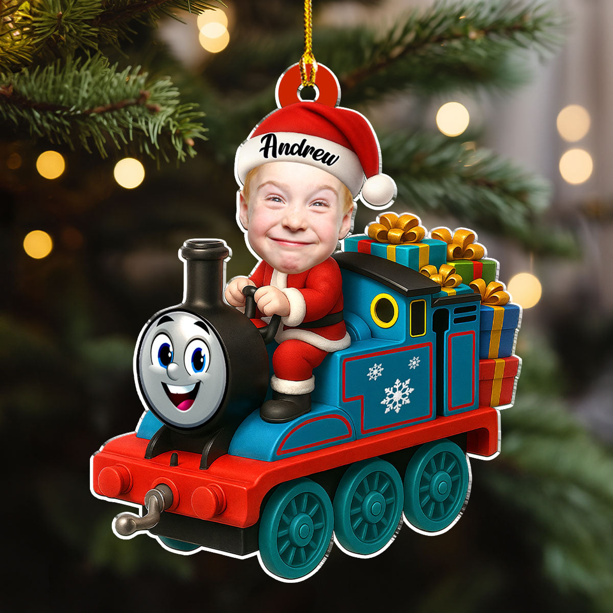 Acrylic Ornament Personalized Santa Train Tree Decor, Cute Cartoon Style, Festive Joy, A Unique Gift for Kids & Family