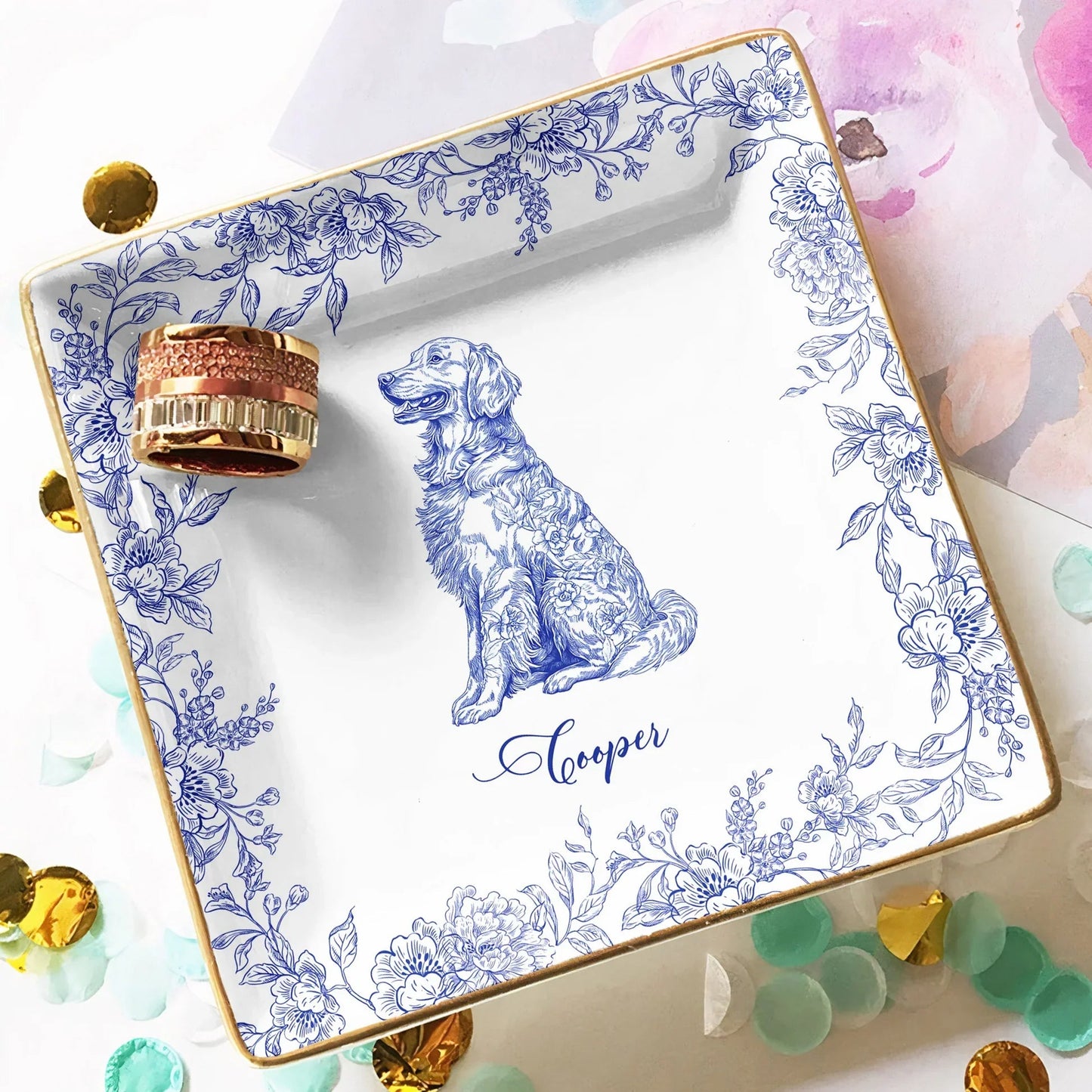 Custom Dog Lover Bone China Plaque in Toile de Jouy Style β Collectible Pet Wall Decor & Thoughtful Holiday or Anniversary Gift