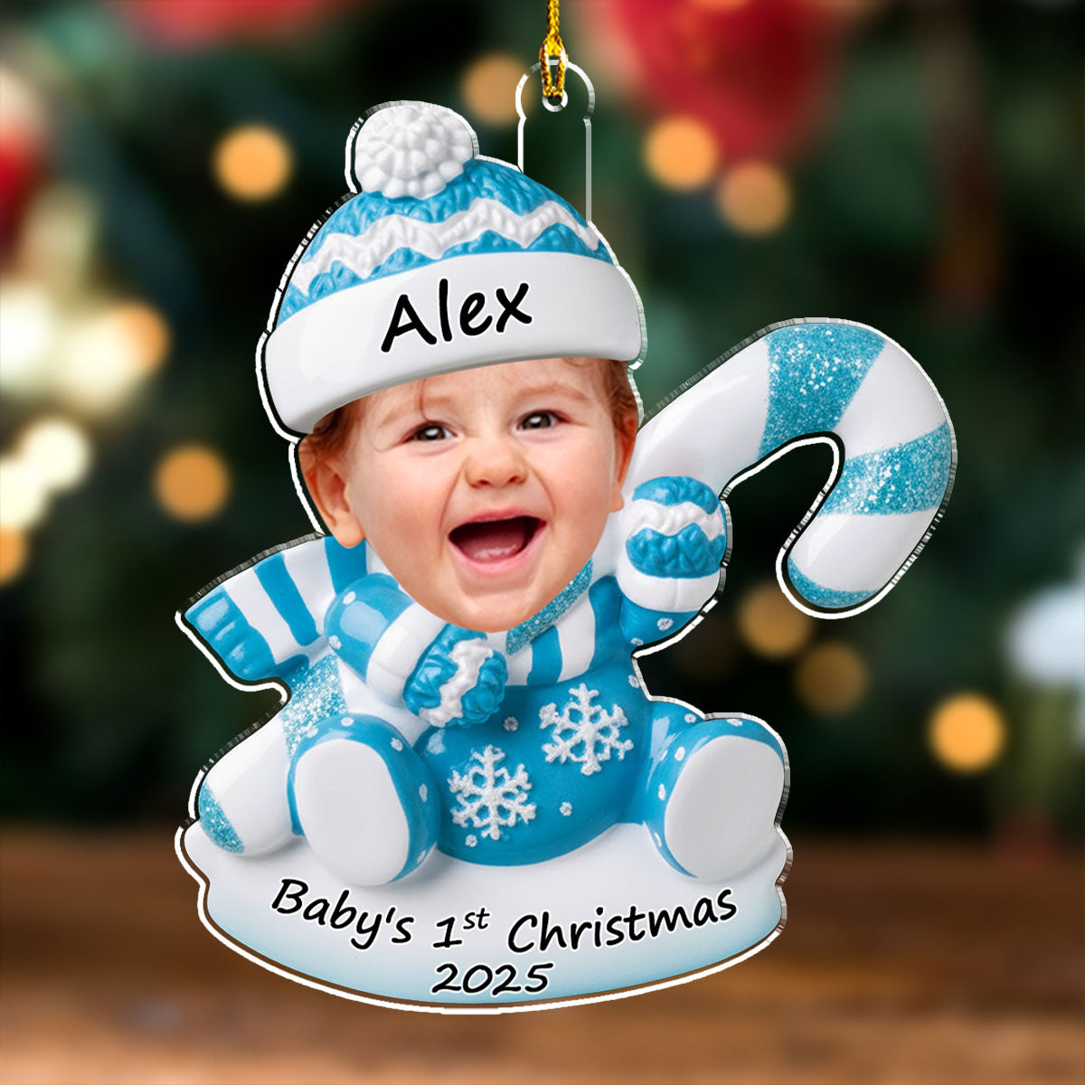 Custom Baby Christmas Acrylic Ornament with Cute Snowbaby Photo, Festive Tree Decoration for First Holiday Memories & Heartwarming Family Gift