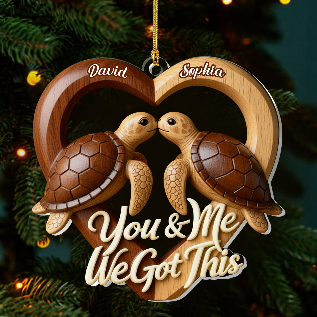 Personalized Acrylic Car Hanger with Kissing Sea Turtles Heart Design, Romantic You & Me Message, Unique Couple Gift