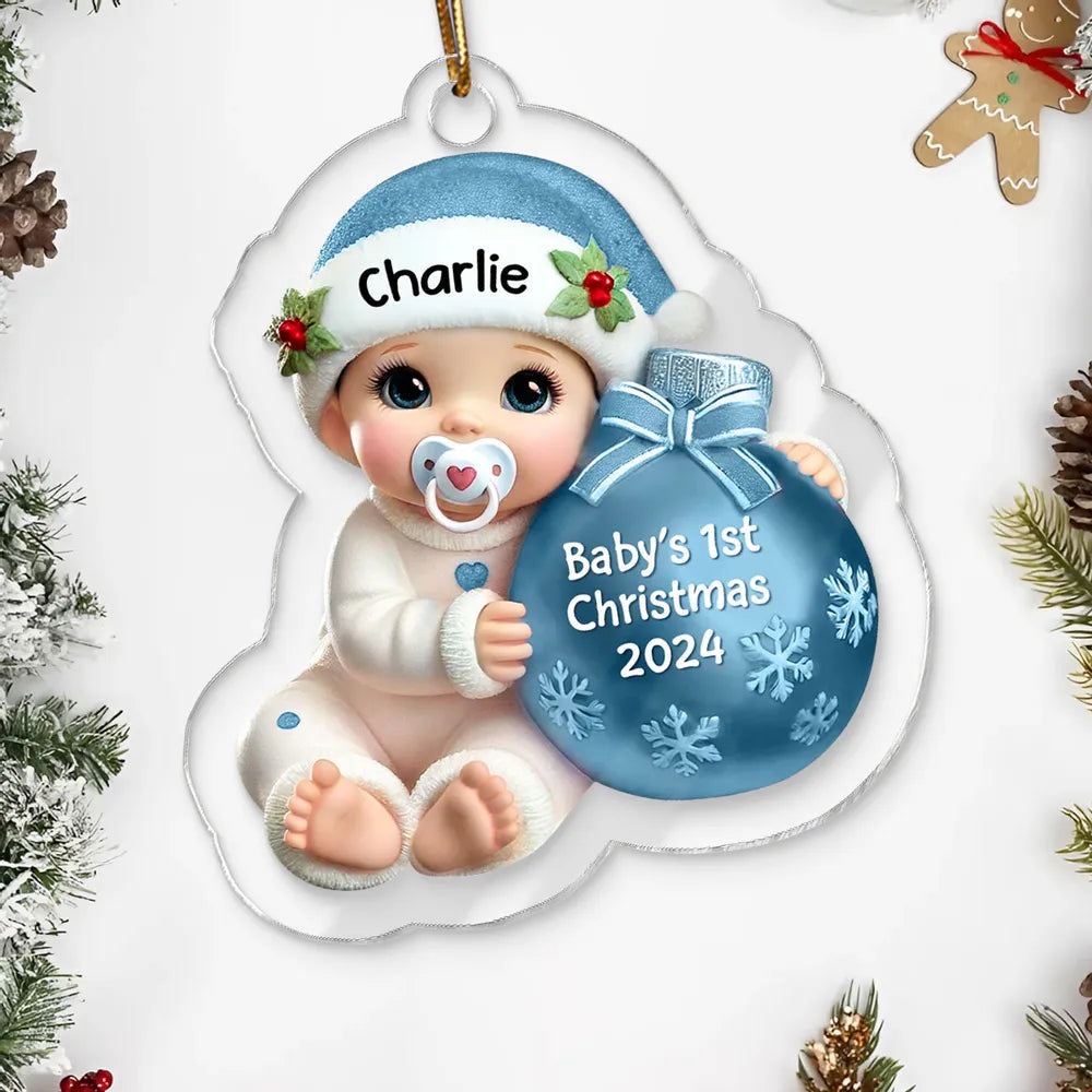 Personalized Acrylic Ornament for Baby's First Christmas β Cute Blue Baby Design, Festive Keepsake, Unique Gift for New Parents
