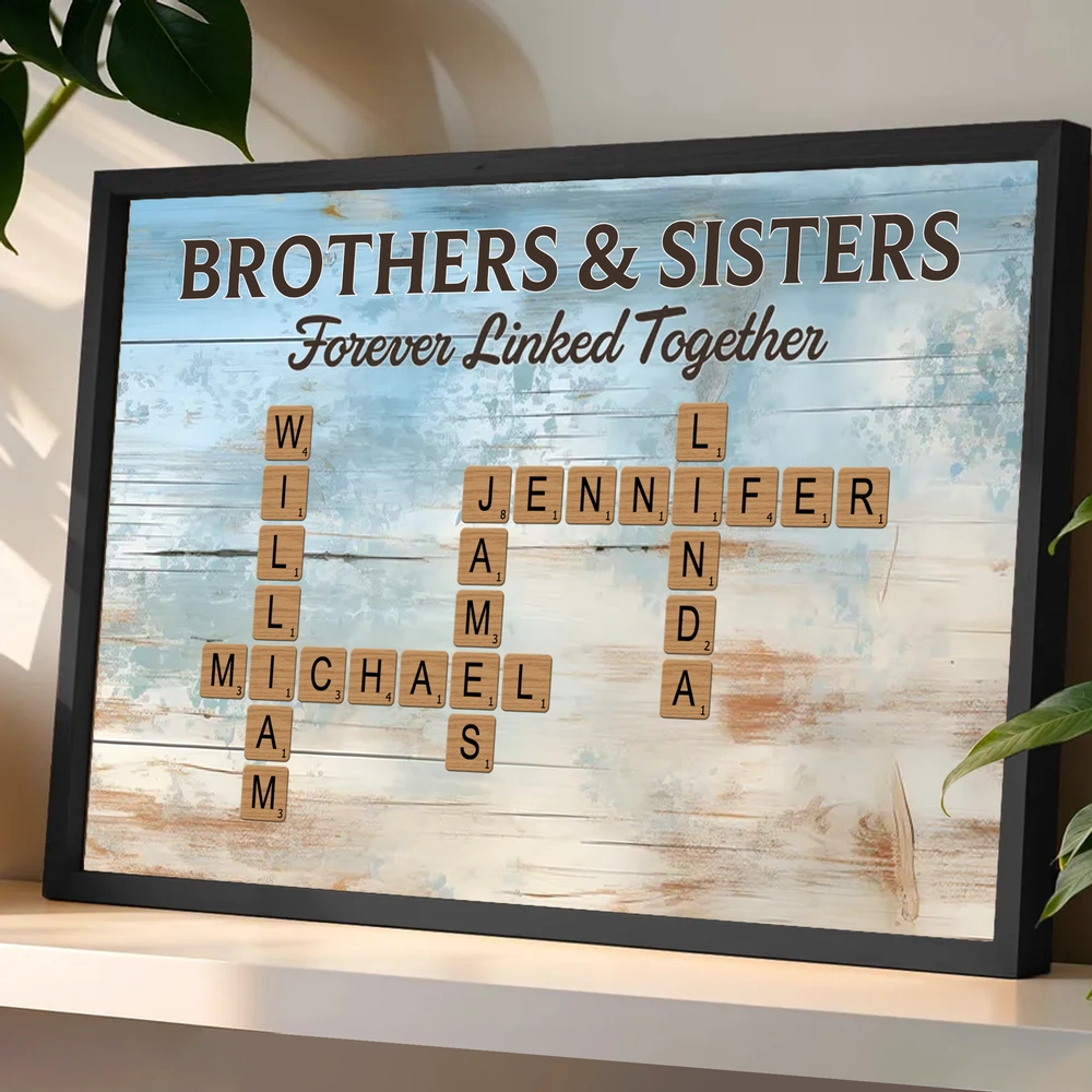 Personalized Brothers & Sisters Poster β Custom Name Crossword Wall Art, Heartwarming Sibling Gift & Unique Home Decor