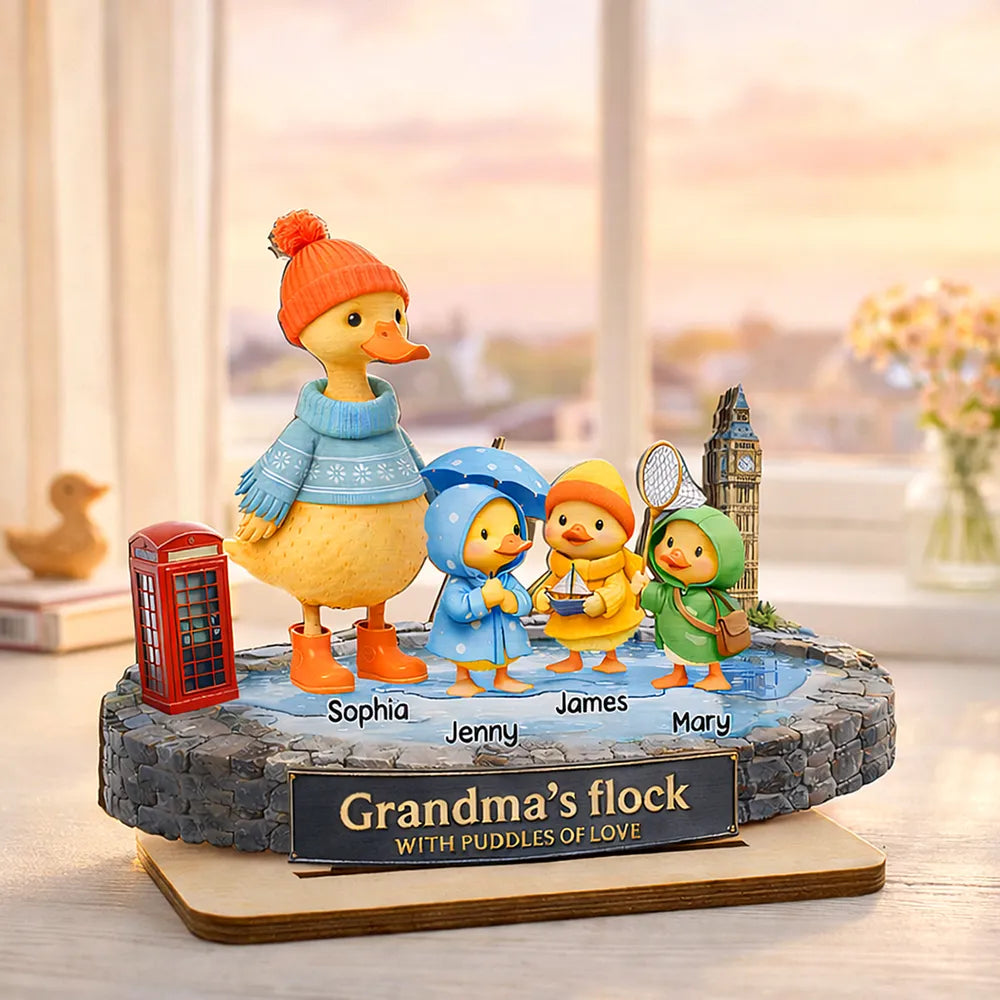 Personalized 2-Layer Wooden Plaque Grandma's Flock Scene, Unique Gift for Grandma or Nanny, Heartwarming Family Keepsake