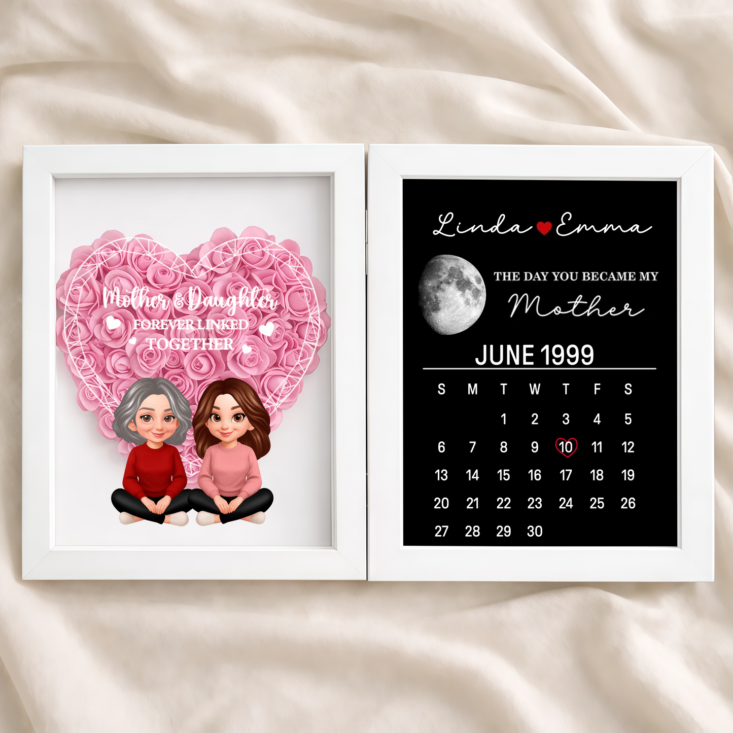 Foldable Floral Shadow Box Personalized Keepsake, Mother and Daughter Forever Linked Together, Meaningful Gift for Mom