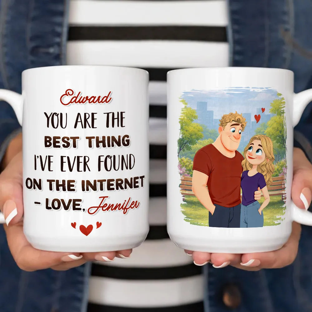 Ceramic Mug Personalized with Sweet Internet Love Message, Park Couple Art, Unique Valentine's Day Gift for Couple