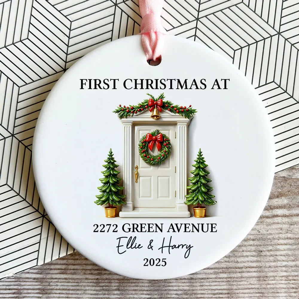 Personalized Ceramic Ornament First Christmas At New Home Door Design Unique Holiday Gift For Couples