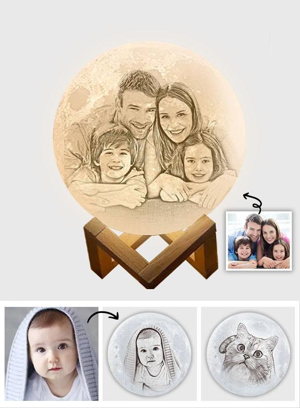 Any Photo - gift for cat lover, dog lover - Personalized Photo Moon Lamp