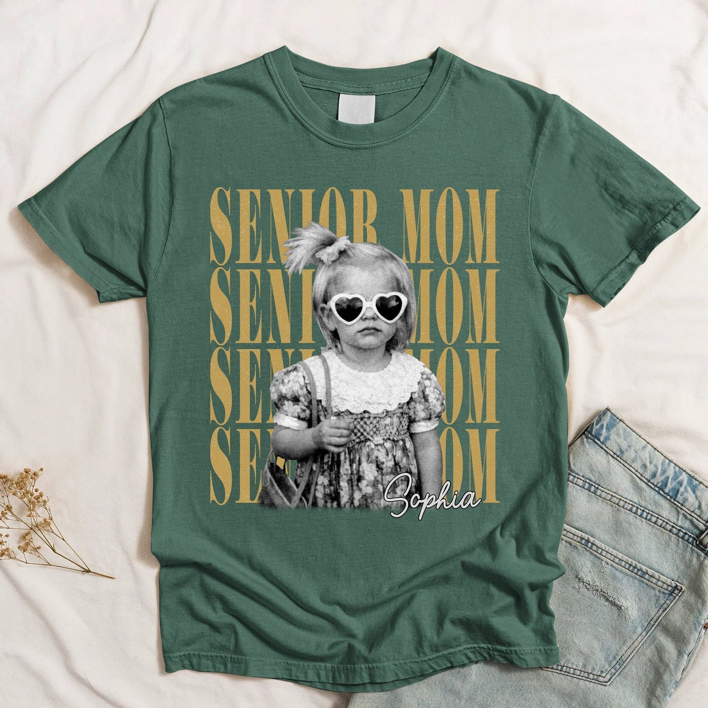 Personalized Senior Mom Classic Tee With Custom Photo Style Print, Vintage Look Unique Gift For Proud Moms