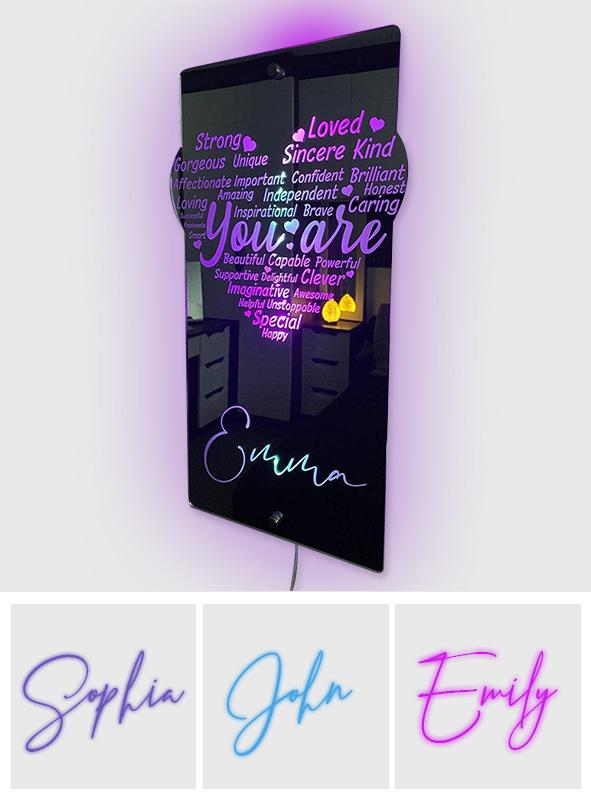 You Are - Personalized Affirmation Heart Mirror Light