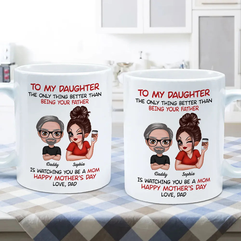 To My Daughter – Heartfelt Mug from Dad with Custom Character Design – Perfect Gift for Mother's Day