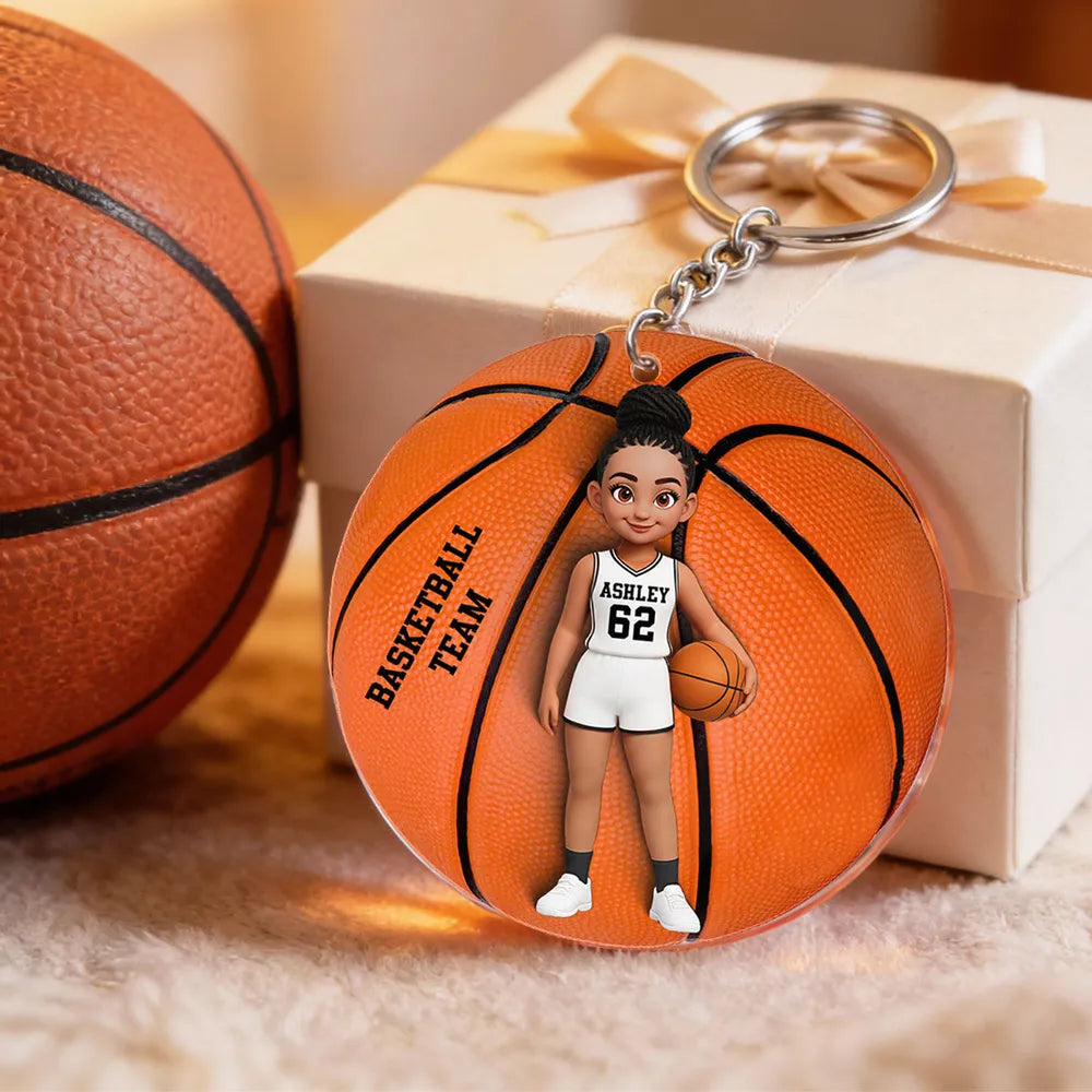 Personalized Basketball Player Acrylic Keychain, Cute Cartoon Sports Charm for Bags or Keys, Unique Gift for Her