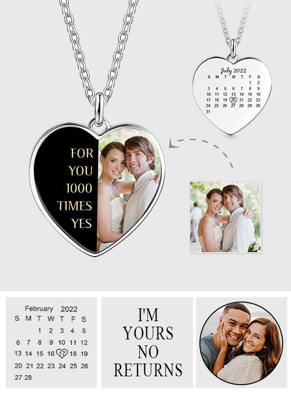 Personalized Couple Engraved Heart Photo Calendar Charm