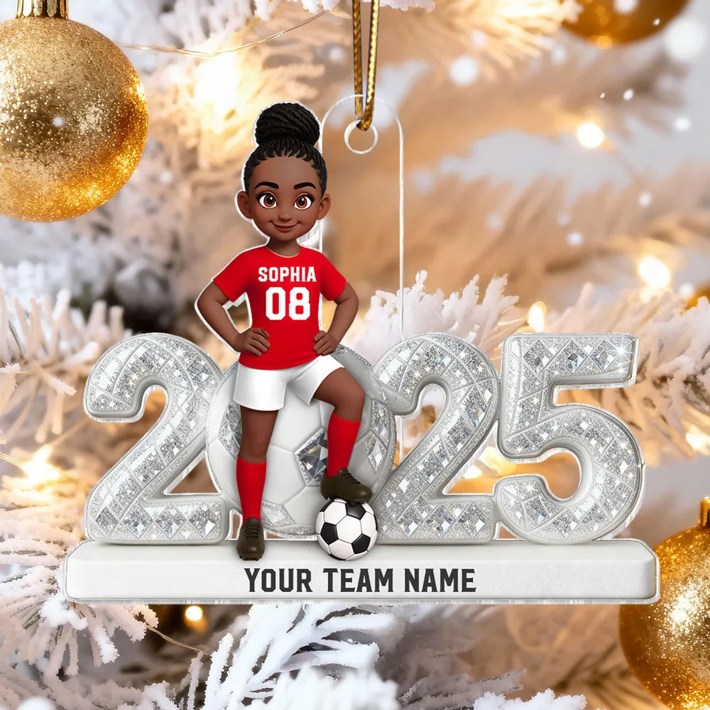 Acrylic Ornament - Custom Soccer Player with Ball, Stadium Lights & Snowflakes - Unique Gift for Players & Coaches