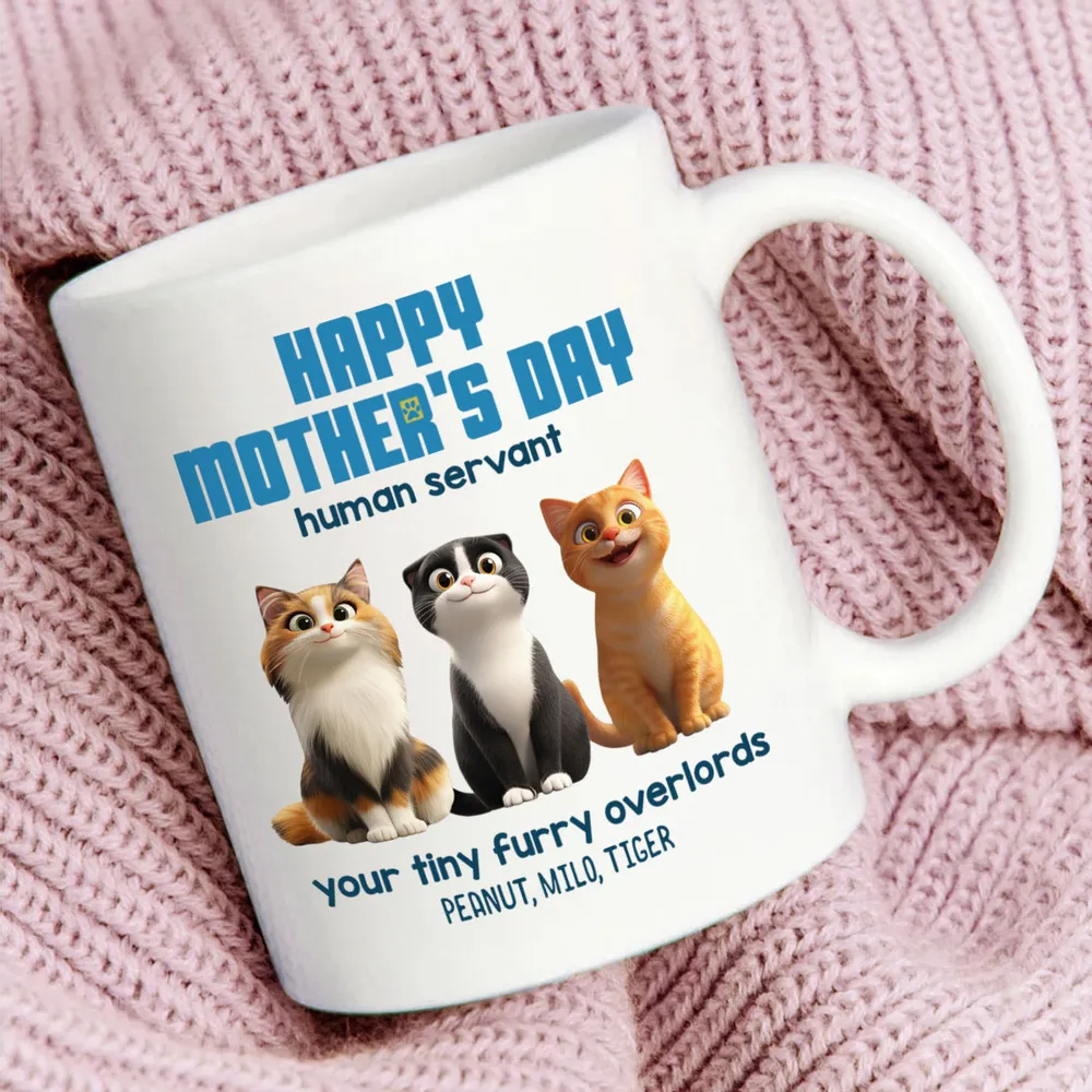 Customizable Cat Mom Mug – ‘Happy Mother’s Day’ Ceramic Mug with Pet Names