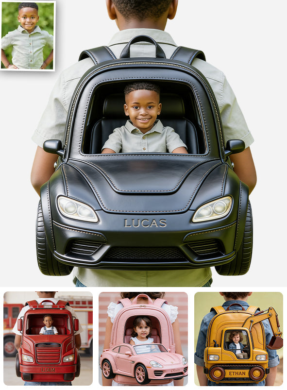 Custom From Photo And Vehicle - Personalized Kid Changeable Leather Patch Backpack