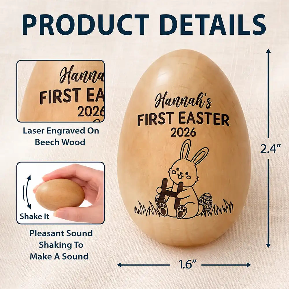 Personalized Wooden Egg Shaker for Baby's First Easter, Bunny Music Design, Unique Keepsake Gift for New Parents