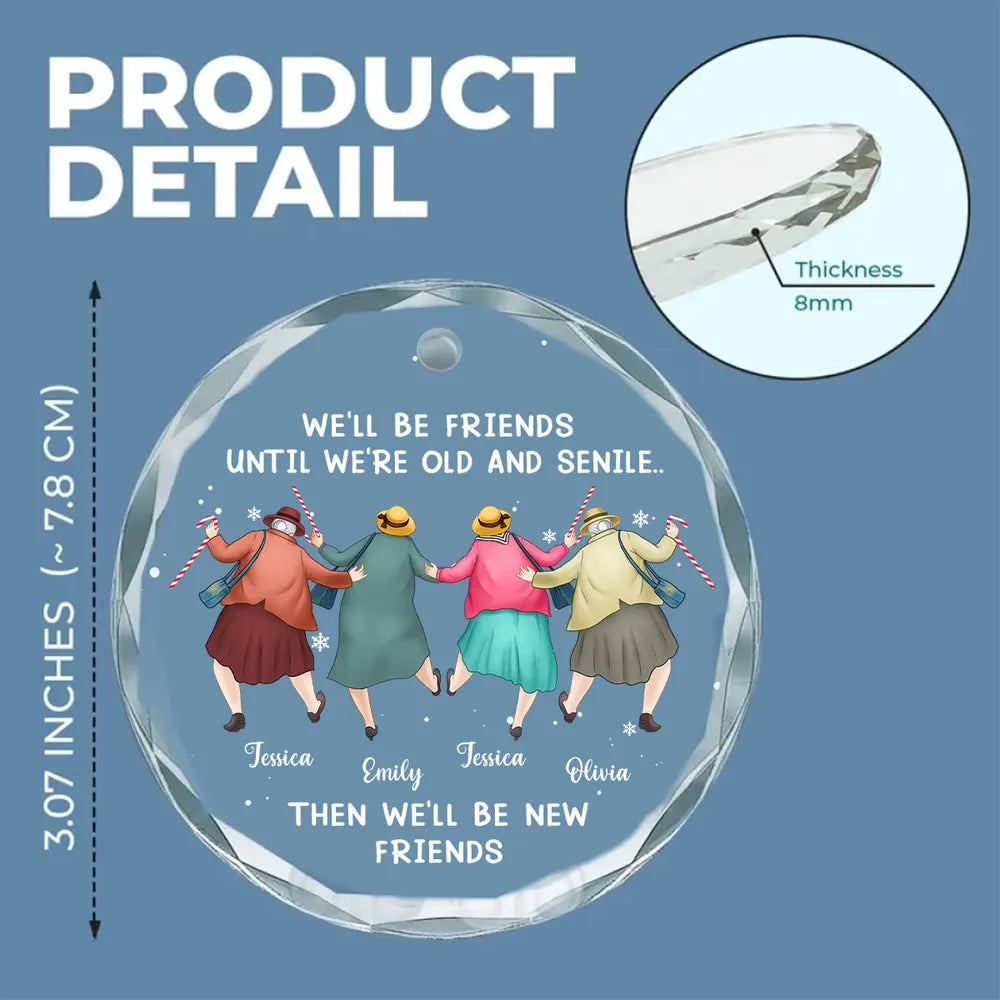 Personalized Crystal Ornament for Best Friends β Funny Old-Lady Design, Festive Tree Decor & Unique Friendship Gift