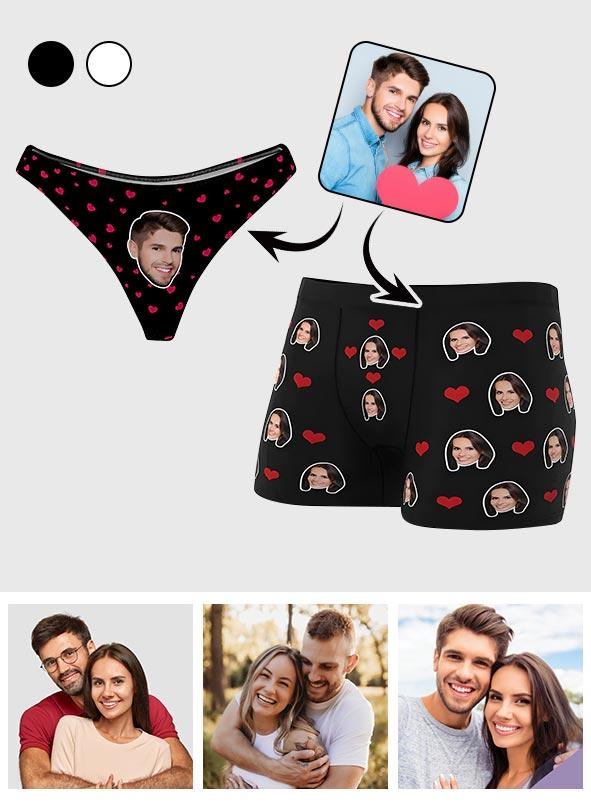 Custom Face Couple Matching Set Women Panties + Men's Boxer Briefs - Personalized Couple Underwear