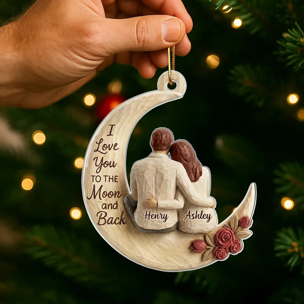 Acrylic Ornament Couple Hugging on Moon I Love You to the Moon and Back Unique Gift for Anniversary Romantic Keepsake