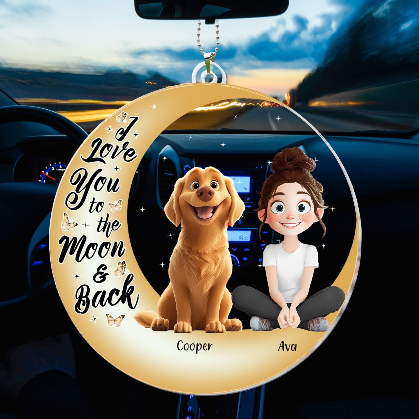 I Love You to the Moon and Back – Custom Acrylic Ornament Featuring You and Your Dog – Perfect Gift for Valentine’s Day or Pet Families