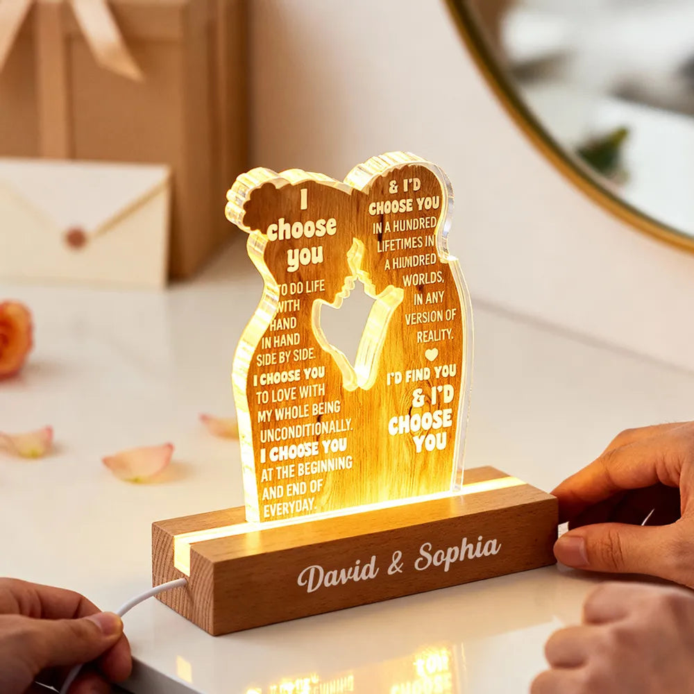 Personalized Block LED Light Plaque Couple Silhouette Quote Night Light for Bedroom - Unique Romantic Gift for Him or Her
