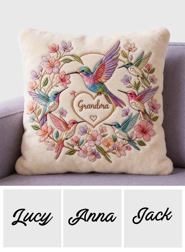 Hummingbird Nana - Personalized Grandma Faux Fur Square Pillow