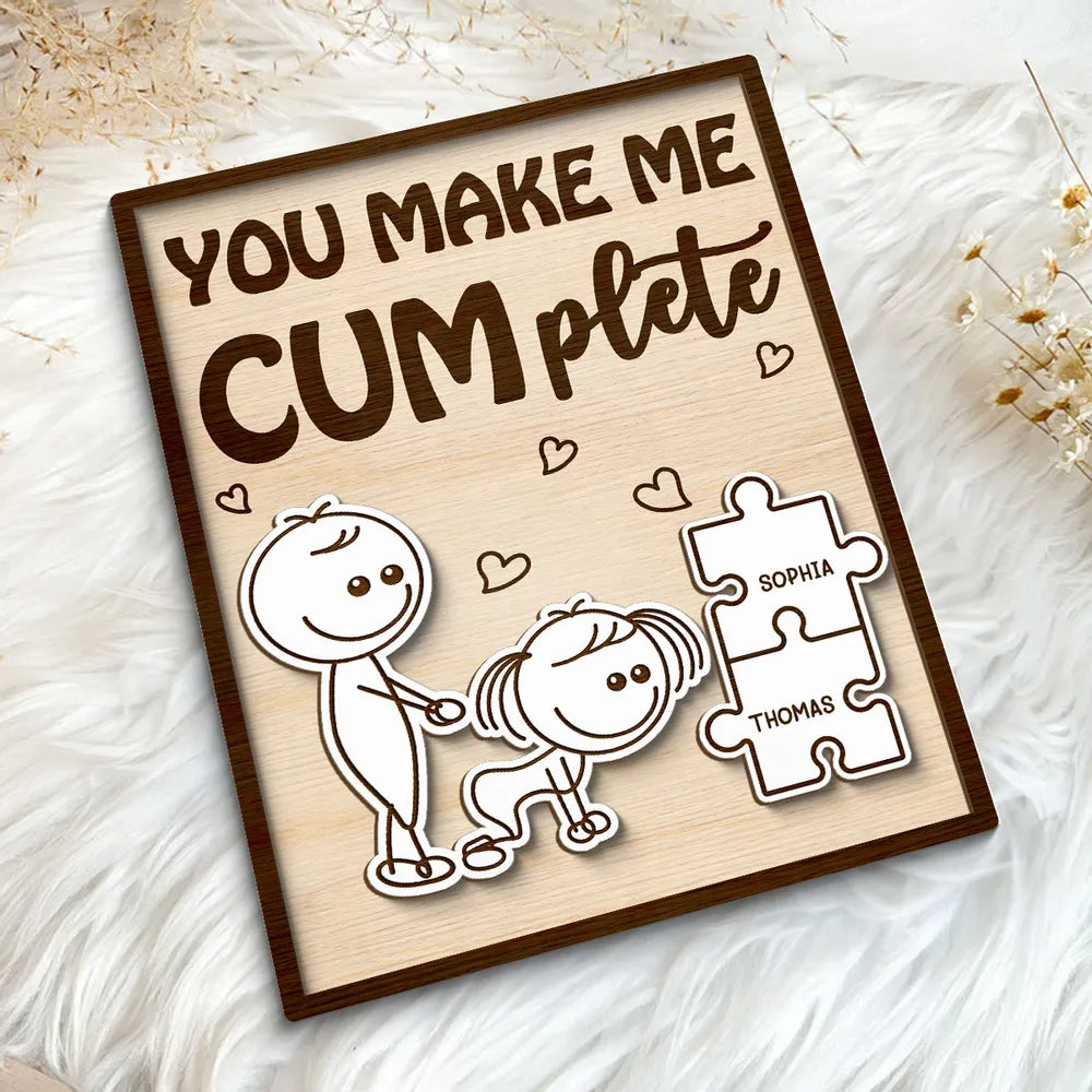 Personalized 2-Layer Wooden Plaque Funny You Make Me Cumplete Puzzle Couple Gift for Bedroom Decor & Laughs