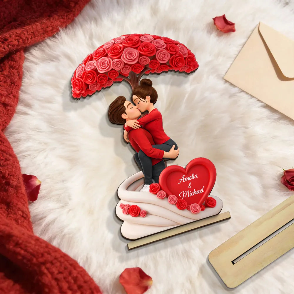 Sheltered By Love Rose Tree 2-Layer Wooden Plaque, Personalized Couple Keepsake For Valentine's Day Or Anniversary Gift