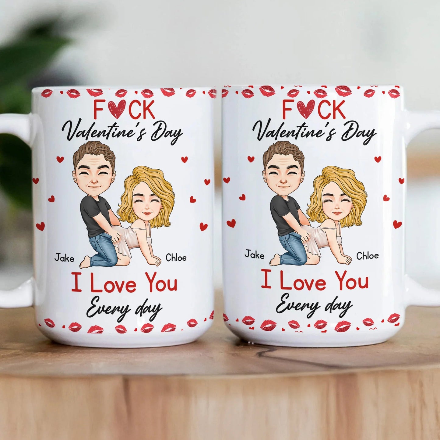 Ceramic Mug With Playful Valentine Hearts and Kiss Prints, Personalized Couple Gift, Funny Romantic Daily Coffee Surprise
