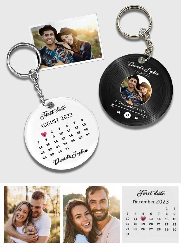 Custom Photo Calendar Vinyl Vinyl Record Calendar Keychain For Family, Friends, Couple - gift for anyone - Personalized Keychain