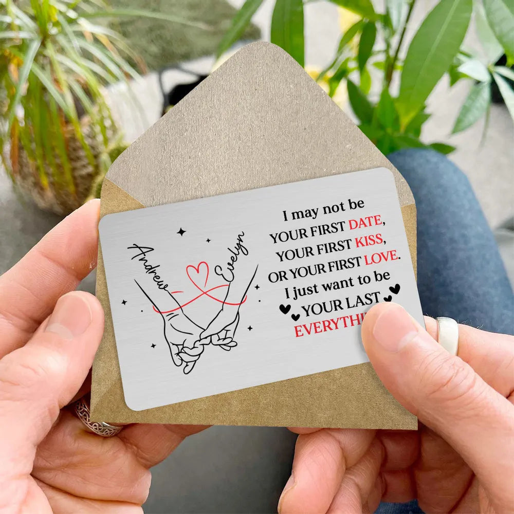 Metal Wallet Card 'Your Last Everything' Message, Personalized Romantic Keepsake, Pocket Friendly Daily Reminder, Unique Gift for Him