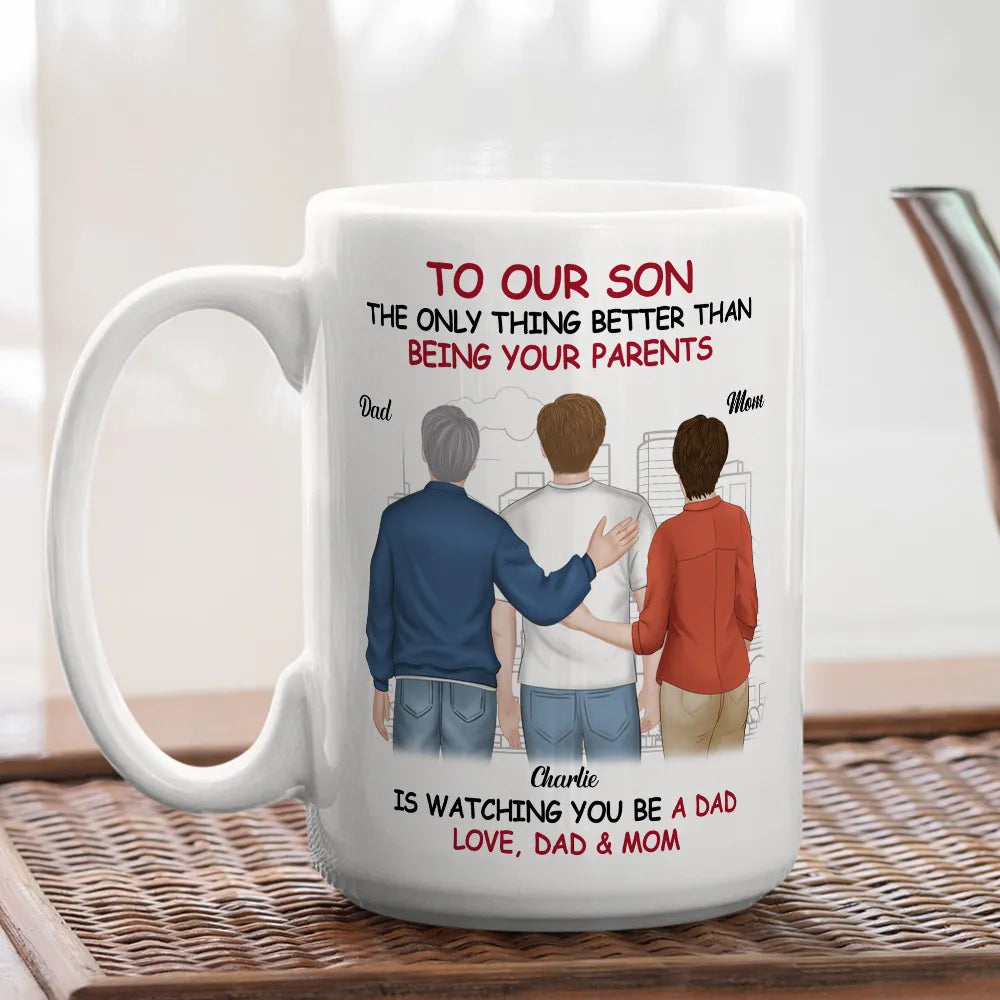 Ceramic Mug for Son from Dad, Warm Family Artwork, Keeps Hot Drinks, Creative Gift for New Dads, Birthdays or Father's Day