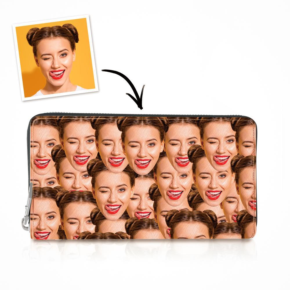 Funny Custom Face Pattern - Personalized Leather Long Style Wallet