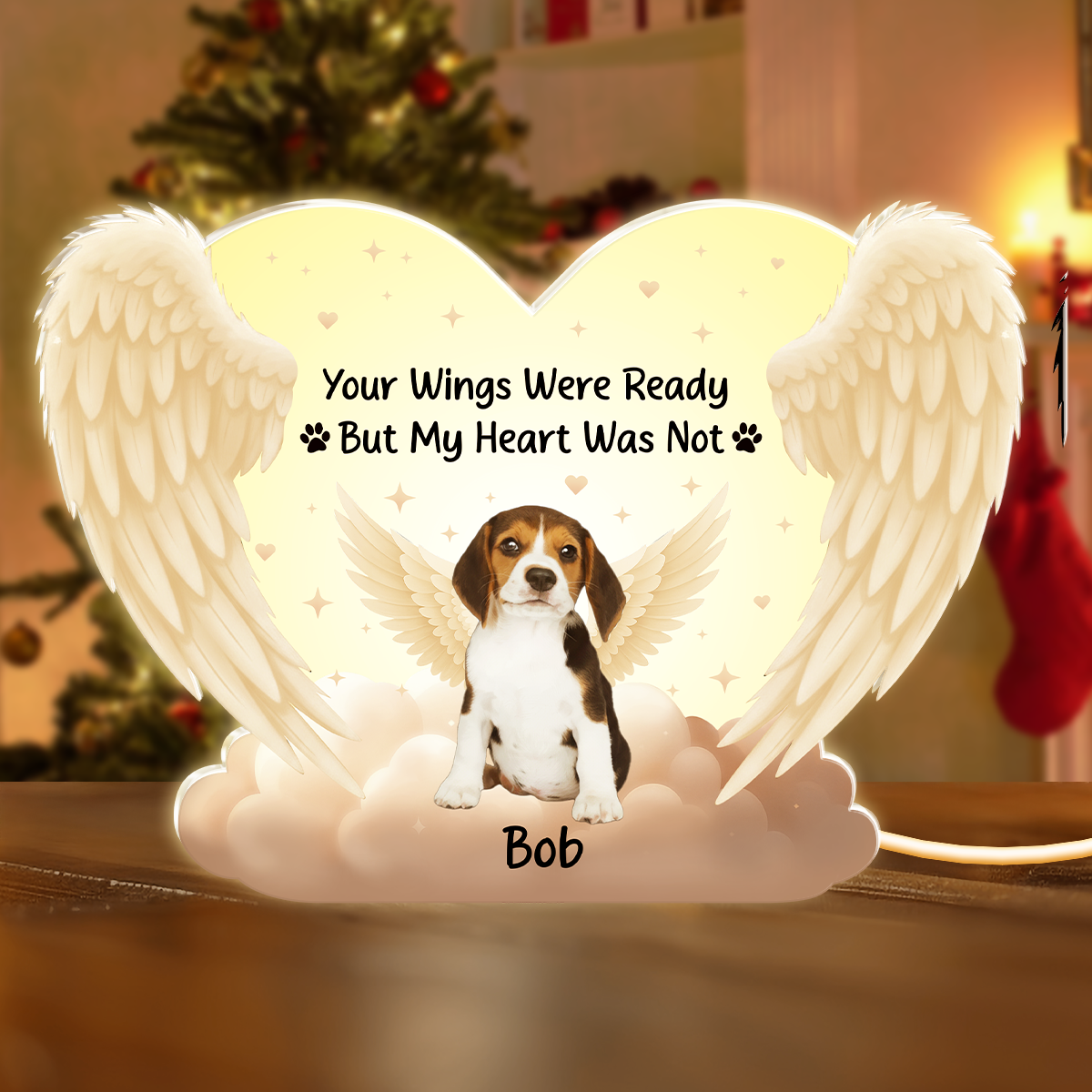 Personalized Acrylic Light Box for Dog Memorials with Angel Wings Art, Soft Warm Glow Keepsake Gift for Pet Owners